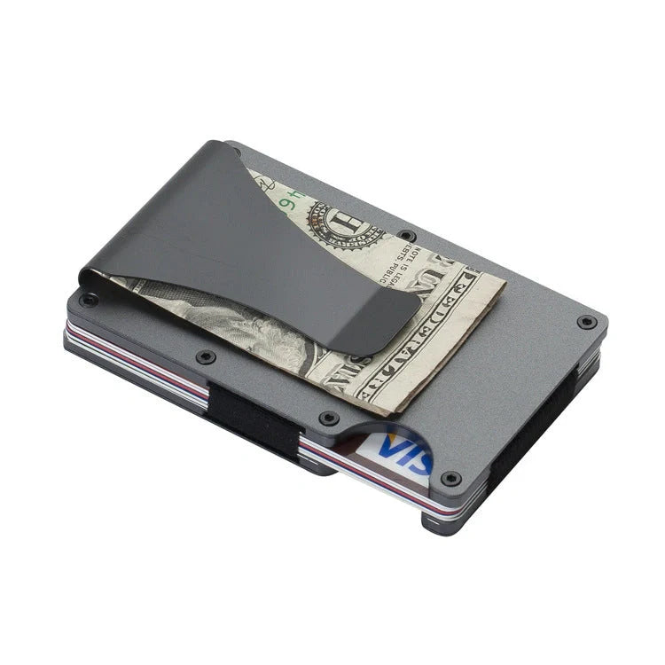 Sleek aluminium alloy card wallet with a minimalist, modern design and secure storage for up to 12 cards