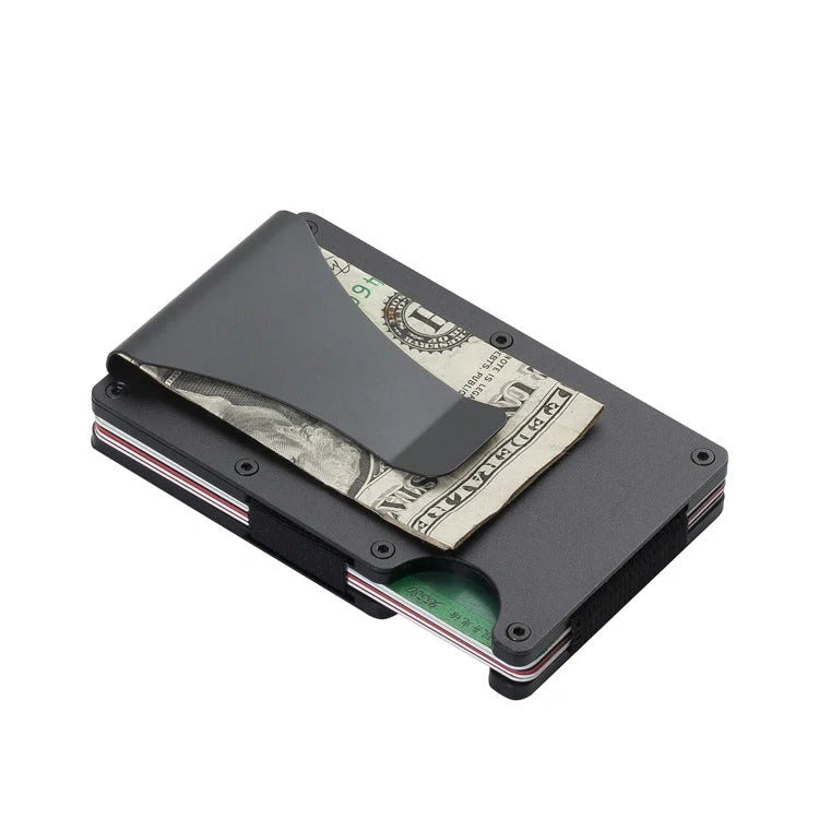 Sleek aluminium alloy card wallet with a minimalist, modern design and secure storage for up to 12 cards