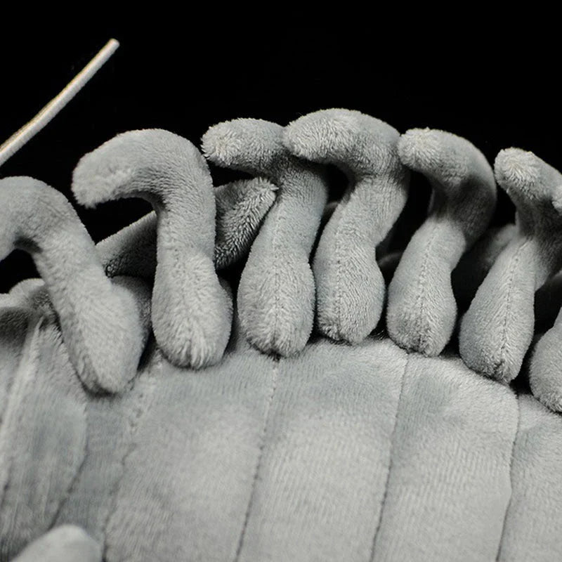 Realistic plush toy of the giant isopod, a deep-sea crustacean with a unique segmented body and armoured plates