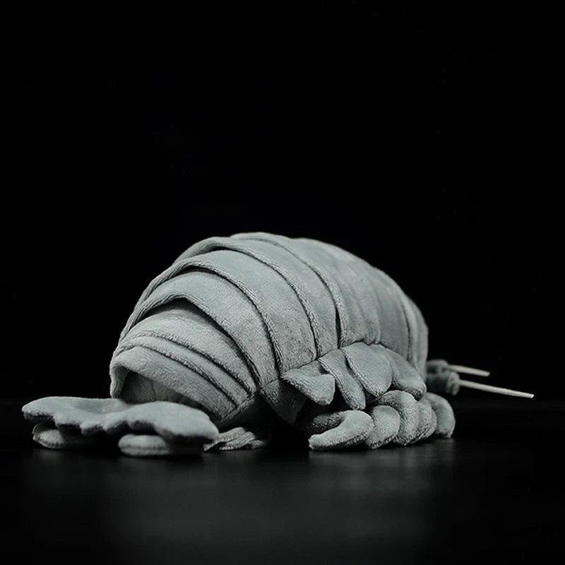 Realistic plush toy of the giant isopod, a deep-sea crustacean with a unique segmented body and armoured plates