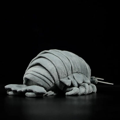 Realistic plush toy of the giant isopod, a deep-sea crustacean with a unique segmented body and armoured plates