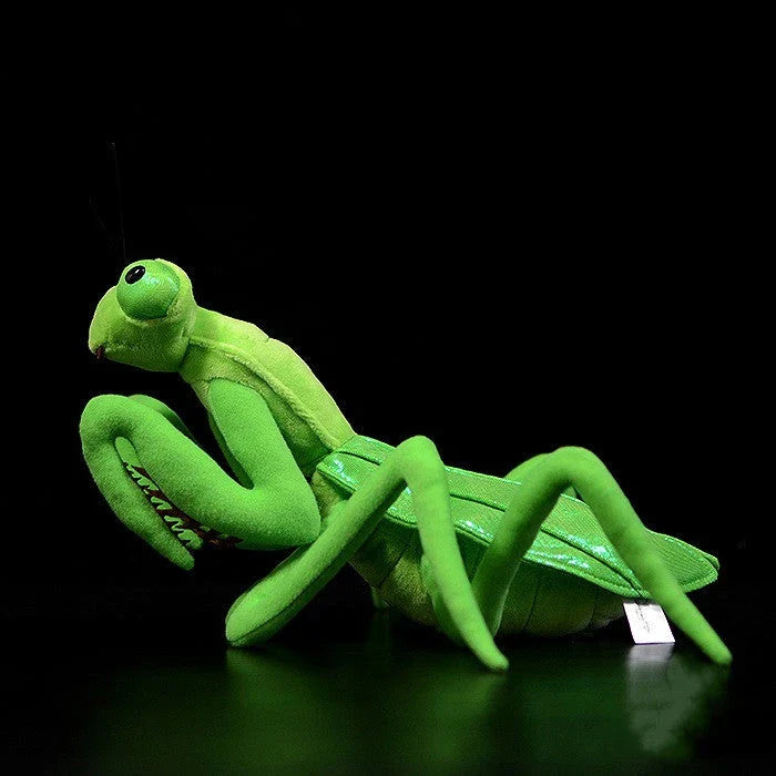 Lifelike praying mantis plush toys in vibrant pink and green colours, perfect for imaginative play and nature exploration