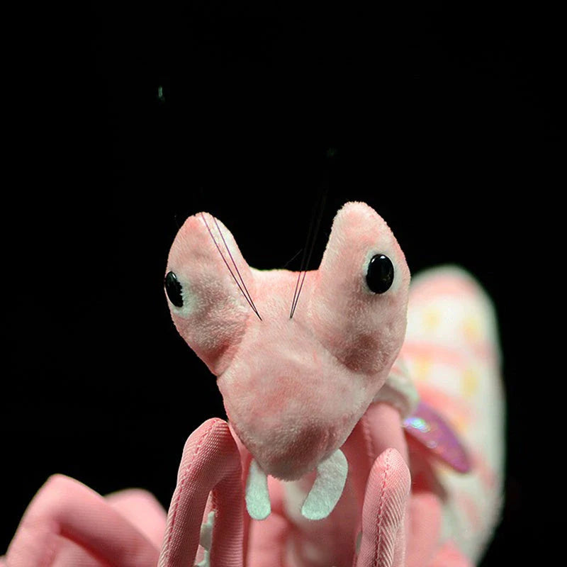 Lifelike praying mantis plush toys in vibrant pink and green colours, perfect for imaginative play and nature exploration