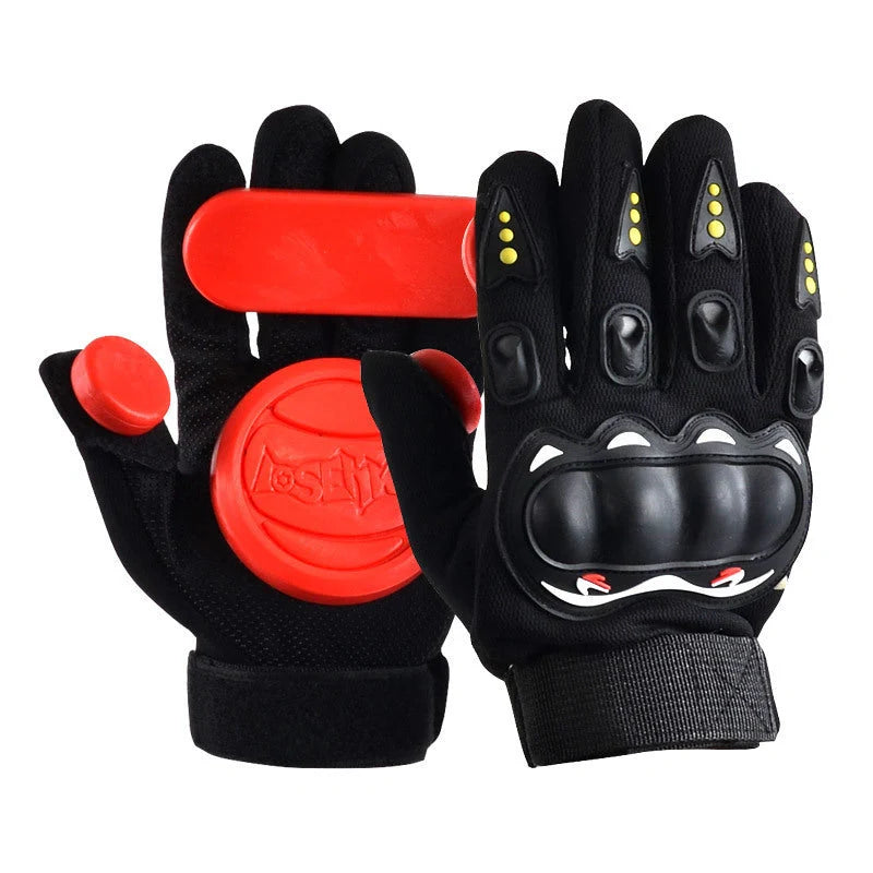 Downhill skateboard gloves with sliders for enhanced hand protection during skateboarding