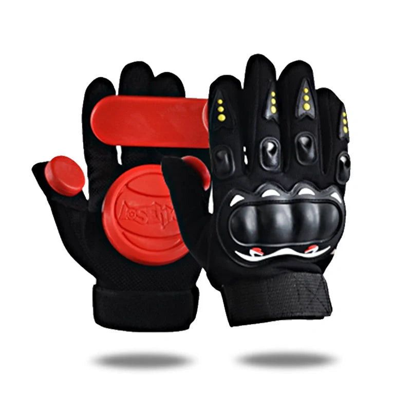 Downhill skateboard gloves with sliders for enhanced hand protection during skateboarding