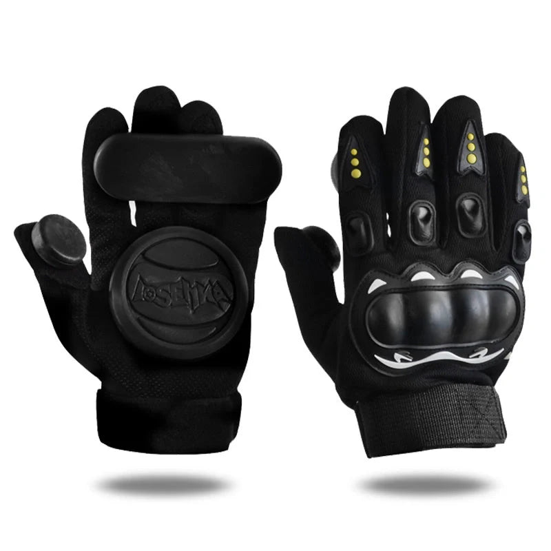 Downhill skateboard gloves with sliders for enhanced hand protection during skateboarding