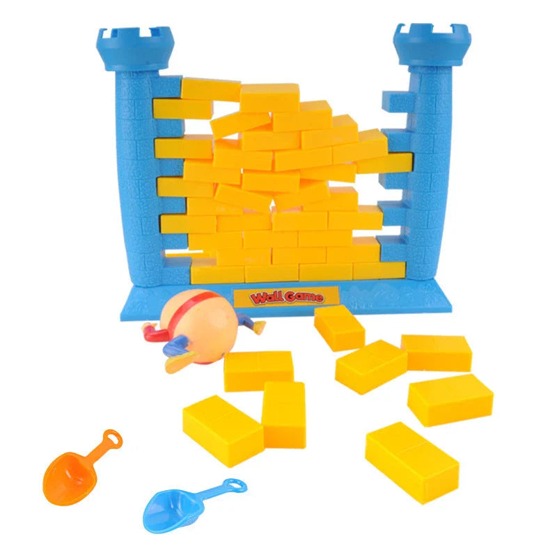 Colourful Humpty Dumpty wall game with plastic characters, base, and freestanding frame for a fun demolition challenge