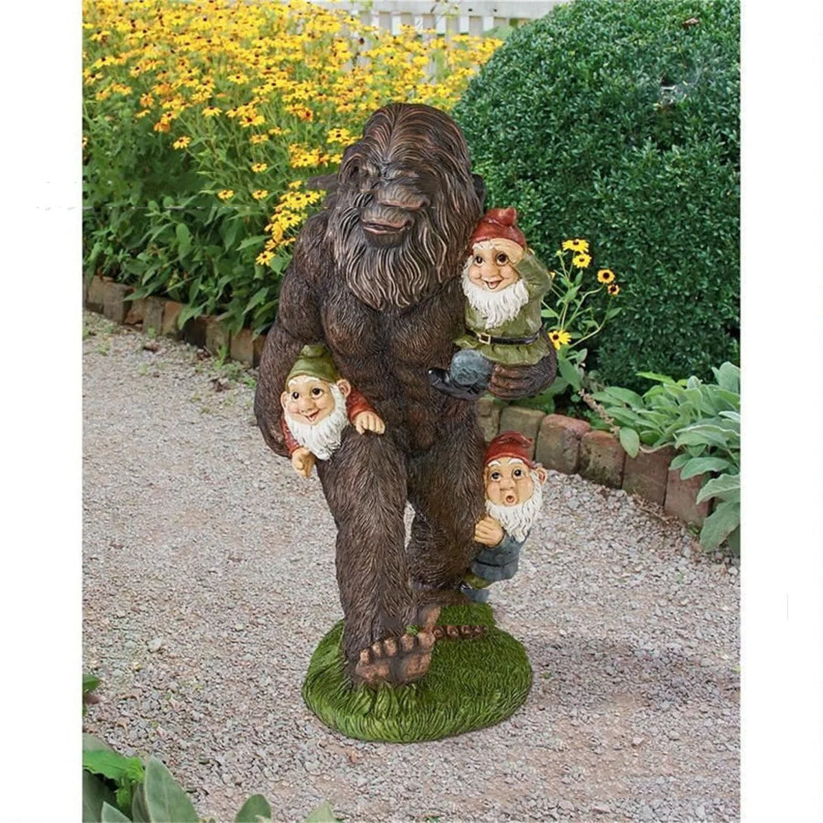 Cartoon-style gorilla resin garden ornament with bright hues