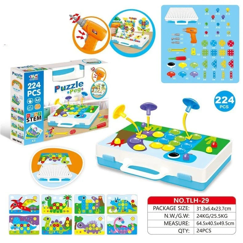 Educational building kit with safe plastic power drill for children aged 3+