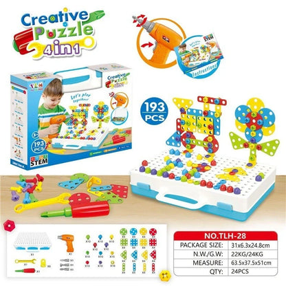 Educational building kit with safe plastic power drill for children aged 3+