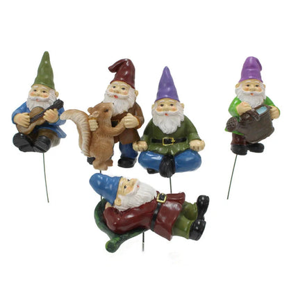 Colorful dwarf garden gnome plug-in with cartoon modelling, 20cm height