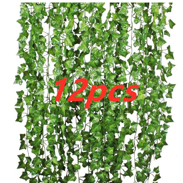 Elegant silk hanging foliage garland with lifelike green leaves for home, wedding, and garden decor