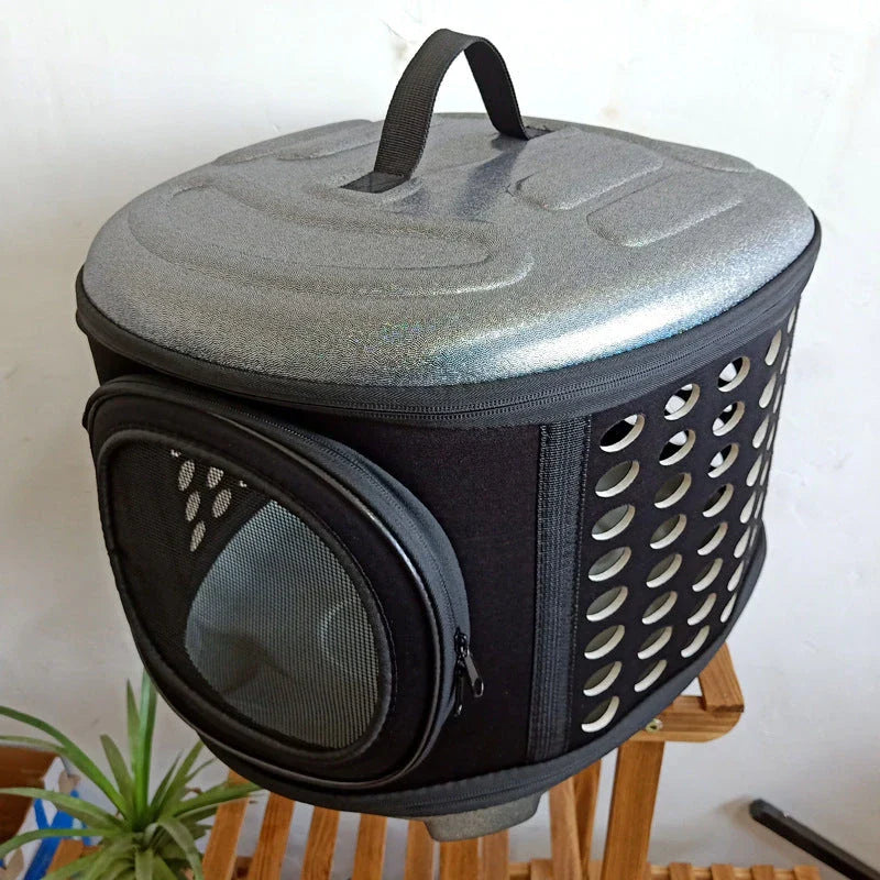 Versatile pet carrier bag made with durable EVA materials, featuring a foldable design and breathable mesh panels for your pet's comfort and safety.