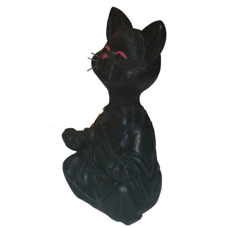 Captivating Black Buddha Cat Figurine crafted from premium resin, perfect for meditation spaces, yoga studios, and home decor
