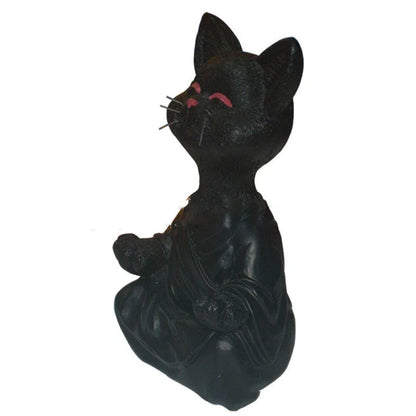 Captivating Black Buddha Cat Figurine crafted from premium resin, perfect for meditation spaces, yoga studios, and home decor