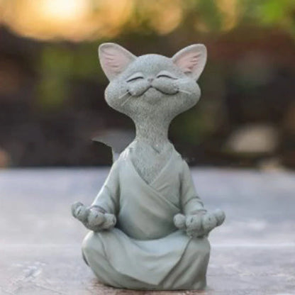 Captivating Black Buddha Cat Figurine crafted from premium resin, perfect for meditation spaces, yoga studios, and home decor
