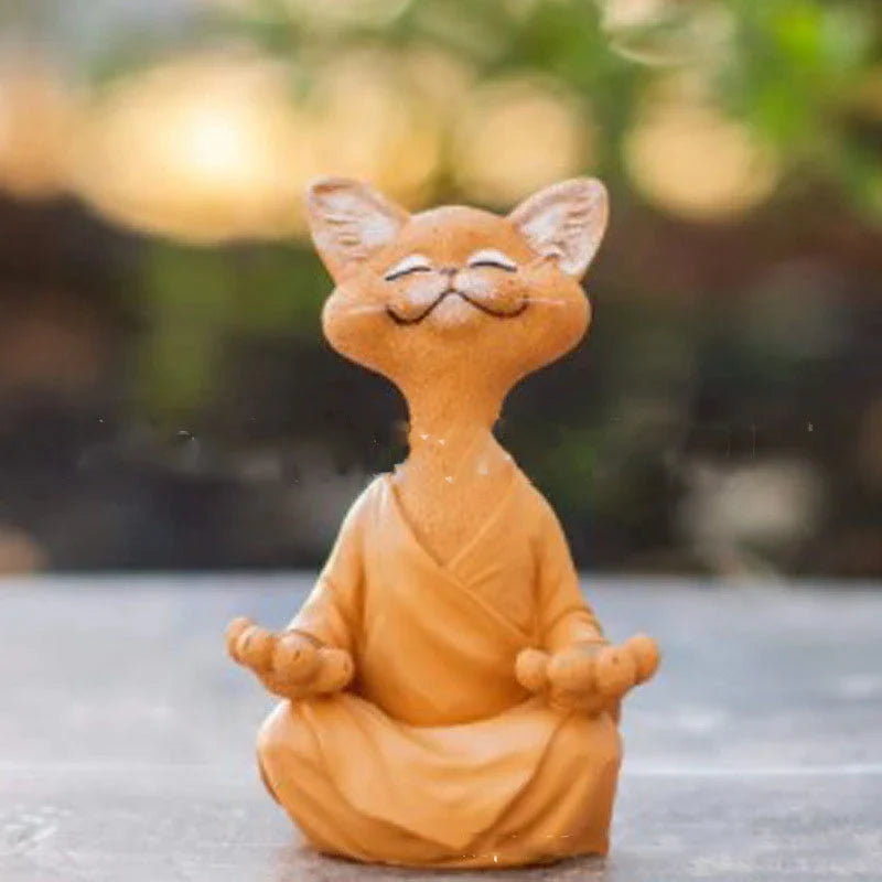 Captivating Black Buddha Cat Figurine crafted from premium resin, perfect for meditation spaces, yoga studios, and home decor
