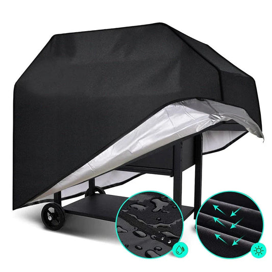 Premium outdoor grill cover made of durable 210D Oxford cloth with a silver coating to protect against weather and elements