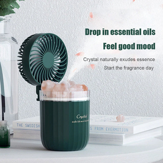Soothing Aromatherapy Humidifier with Crystal Porous Structure, Ambient Light, and Adjustable Airflow for Refreshing Fragrance and Cooling Comfort