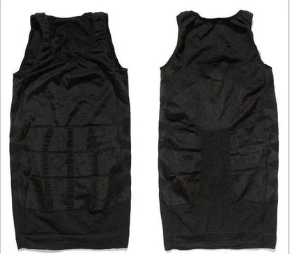 Sleek and slimming men's compression vest shapewear made of linen fabric, available in black and white colours and sizes from S to 2XL