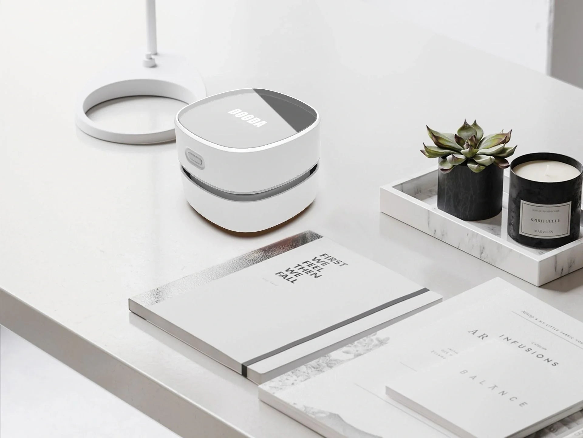 Compact desktop vacuum cleaner with USB charging and strong suction power
