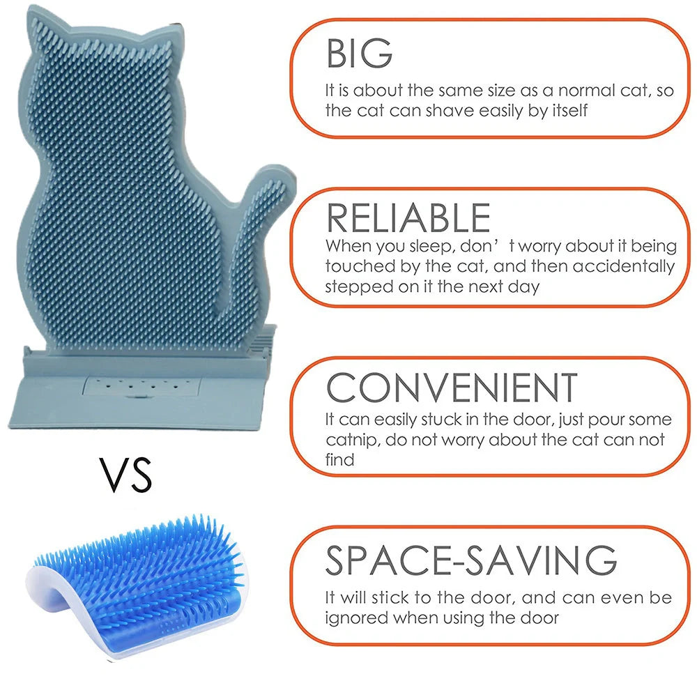 Cat Self Massage Brush in blue, pink, and brown for shed hair removal and stress relief