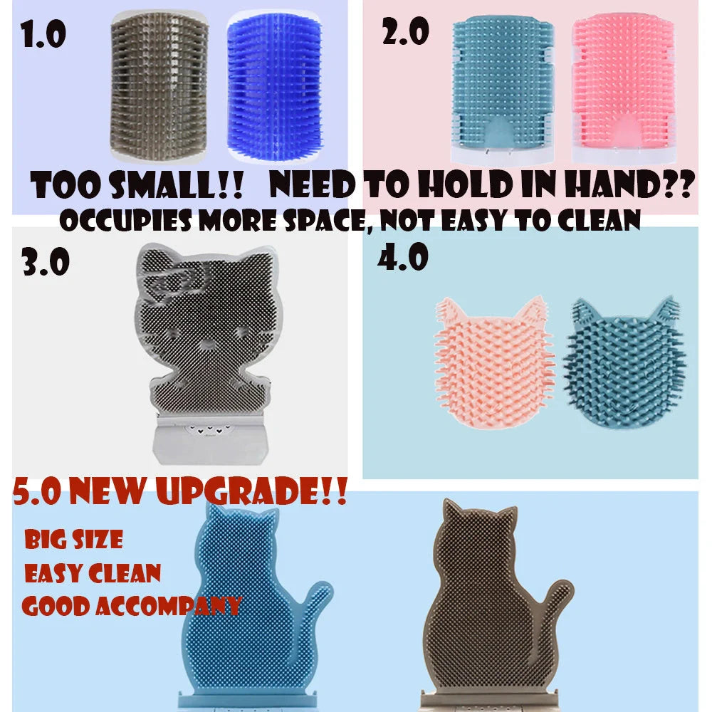 Cat Self Massage Brush in blue, pink, and brown for shed hair removal and stress relief