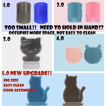 Cat Self Massage Brush in blue, pink, and brown for shed hair removal and stress relief