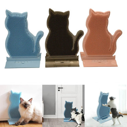 Cat Self Massage Brush in blue, pink, and brown for shed hair removal and stress relief