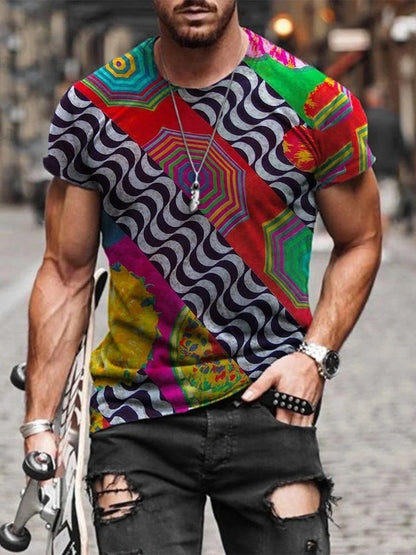 Men's cotton printed round neck short sleeve t-shirt in various colours