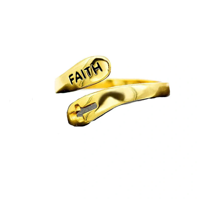 Adjustable Vintage Faith Letters Cross Ring in sterling silver with geometric design