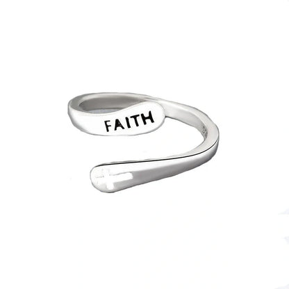 Adjustable Vintage Faith Letters Cross Ring in sterling silver with geometric design