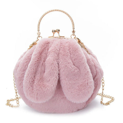 Stylish plush rabbit ear clip messenger bag in various colors