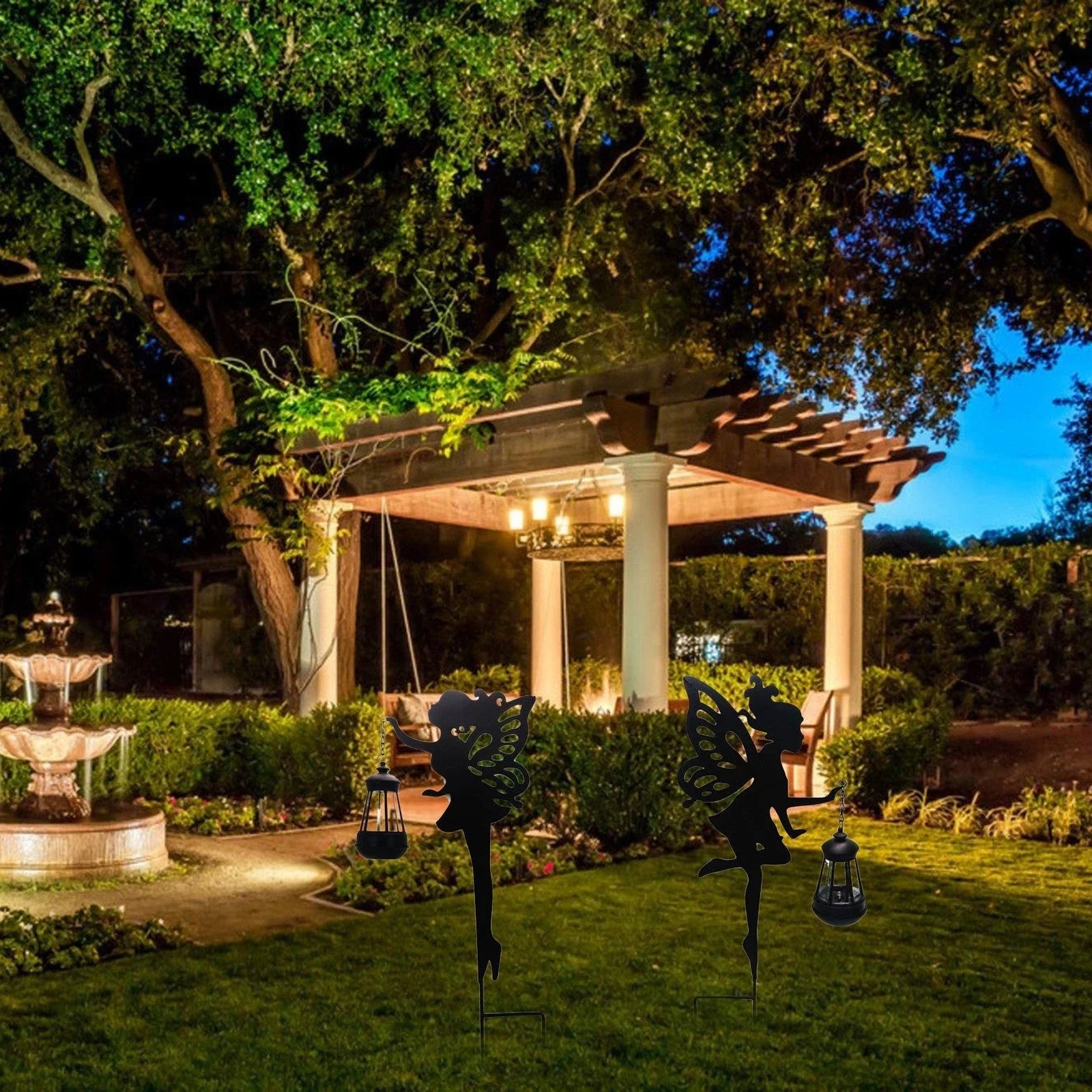 Elegant solar-powered garden lantern with classic fairy-tale design and automatic LED lighting