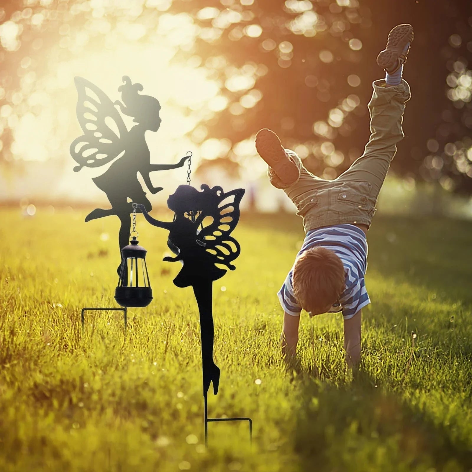 Elegant solar-powered garden lantern with classic fairy-tale design and automatic LED lighting