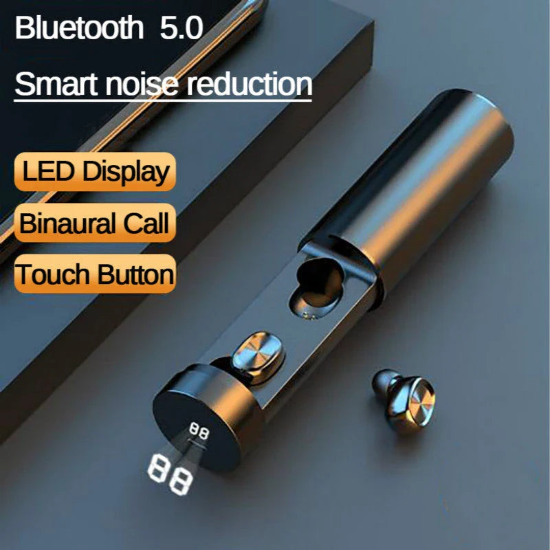 Wireless Bluetooth 5.0 earbuds with 8D HIFI surround sound, ergonomic design, and sweat-resistant construction for music, gaming, and active lifestyles.