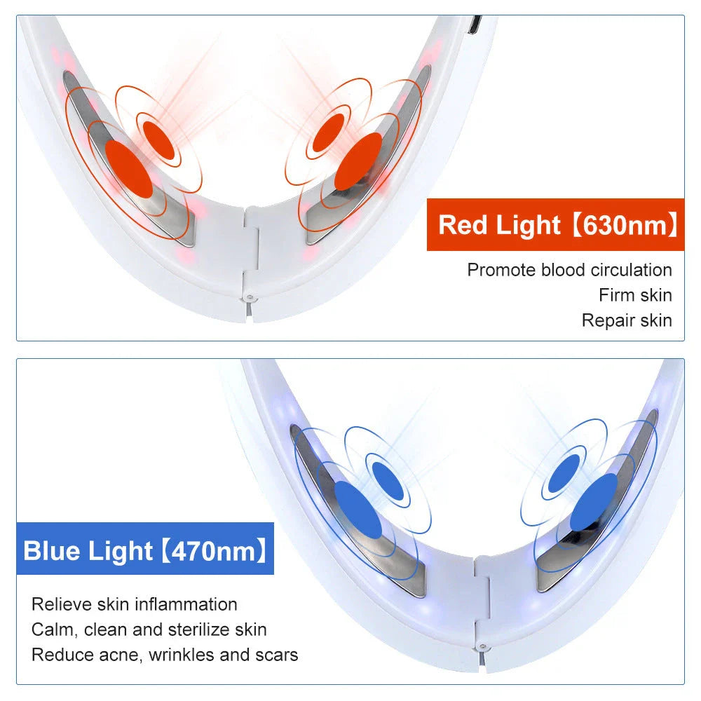 Multifunctional facial toning device with red infrared rays, blue light therapy, and vibration massage for skin rejuvenation