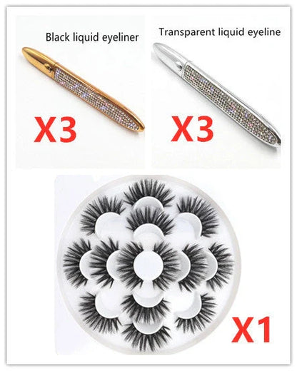 Premium self-adhesive eyeliner and false lash set in various shades