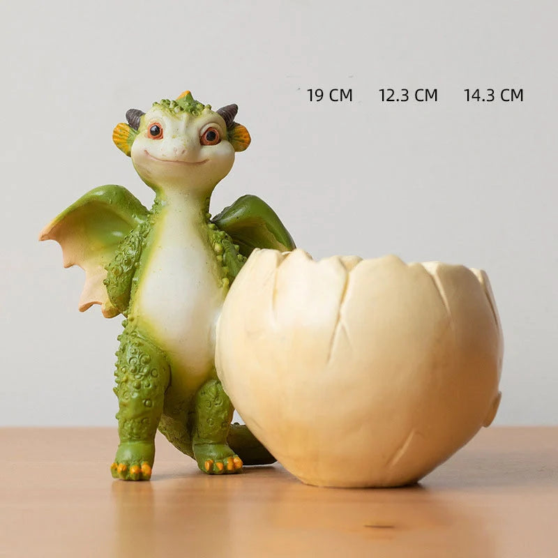 Hand-painted dinosaur succulent pots in three styles: Egg, Lying Stone, and Reading Dinosaurs