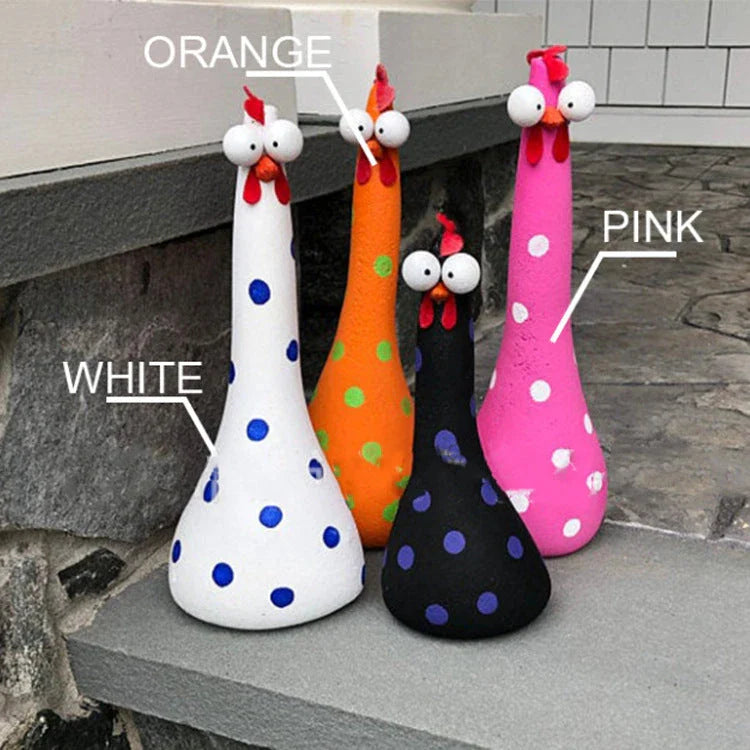 Decorative Chicken Statues in various vibrant colors for garden, patio, and yard decor