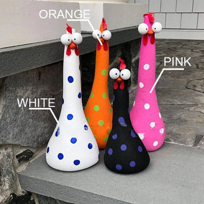 Decorative Chicken Statues in various vibrant colors for garden, patio, and yard decor
