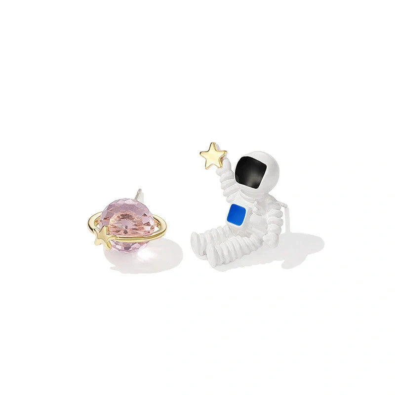Creative Cute Planet Astronaut Earrings in silver for children