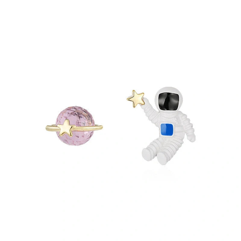 Creative Cute Planet Astronaut Earrings in silver for children