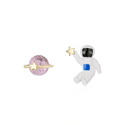 Creative Cute Planet Astronaut Earrings in silver for children