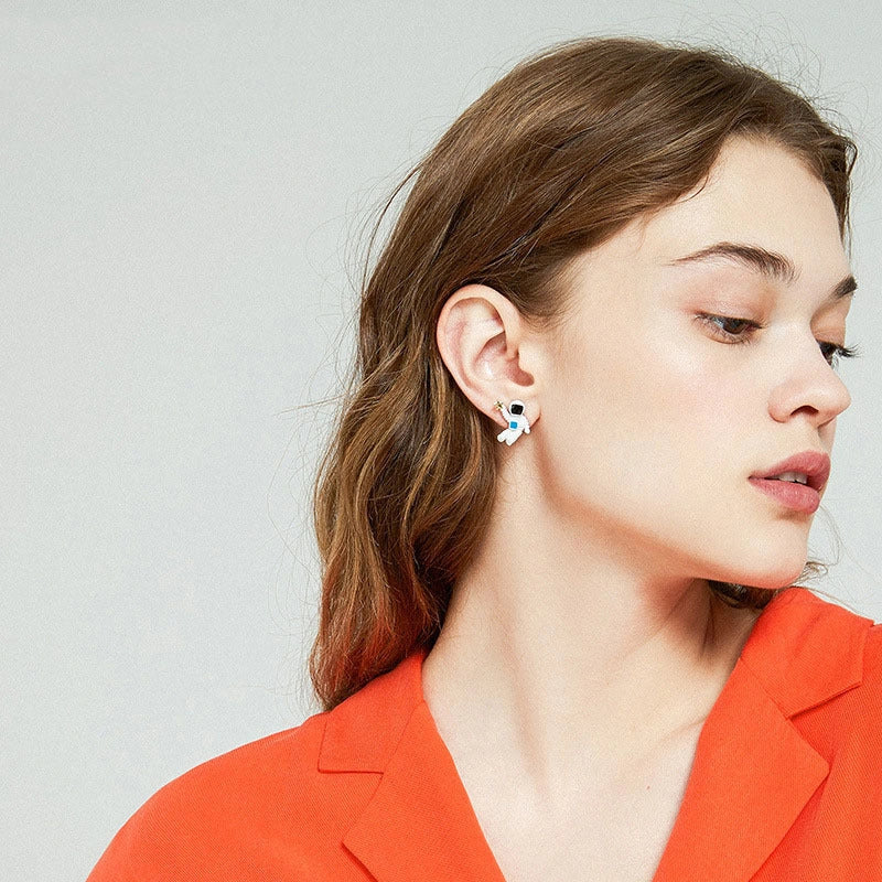 Creative Cute Planet Astronaut Earrings in silver for children