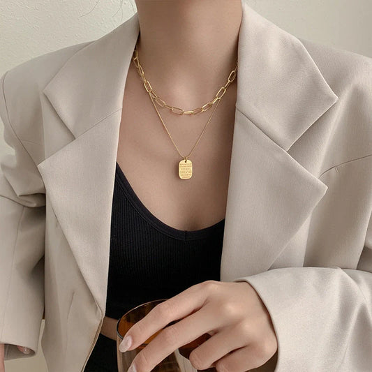 Punk vintage multi-layer gold portrait choker necklace with adjustable chain