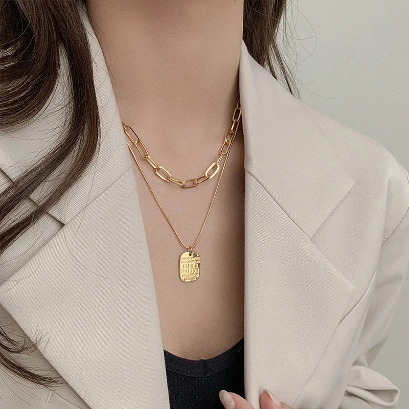 Punk vintage multi-layer gold portrait choker necklace with adjustable chain
