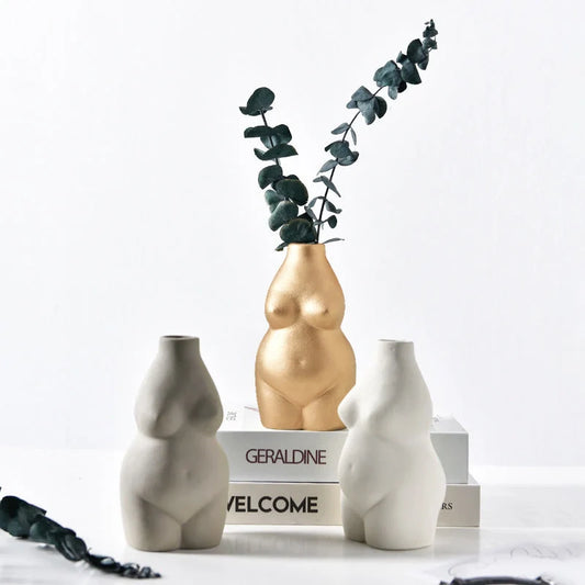 Handmade ceramic vase with electroplated finish in white, gold, and grey