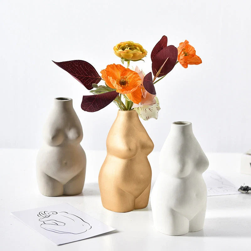 Handmade ceramic vase with electroplated finish in white, gold, and grey