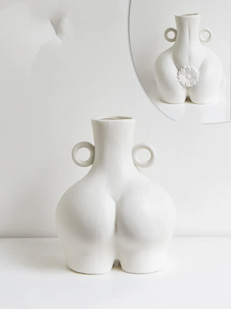 Handmade Nordic Human Body Ceramics Vases in white and golden, perfect for home decor.